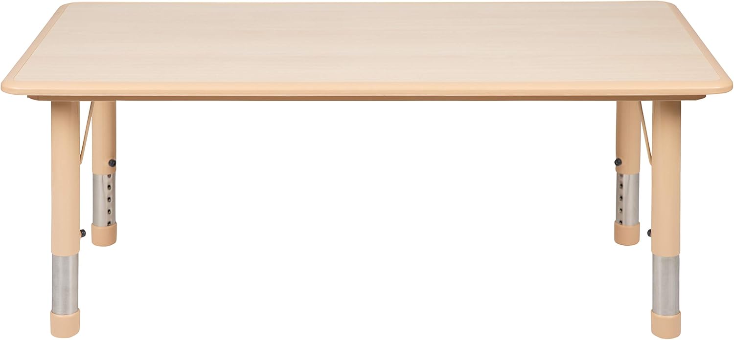 EMMA + OLIVER Adjustable Kids Activity Table for Home Use, Height-Adjustable Classroom Table for Kids, 23.625" W x 47.25" D x 14.5-23.5" H, Natural