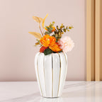 White Gold Ceramic Vase - Small Round Decorative Vase for Table Centerpieces, Wedding Decor, and Home (7.48 Inches Tall)