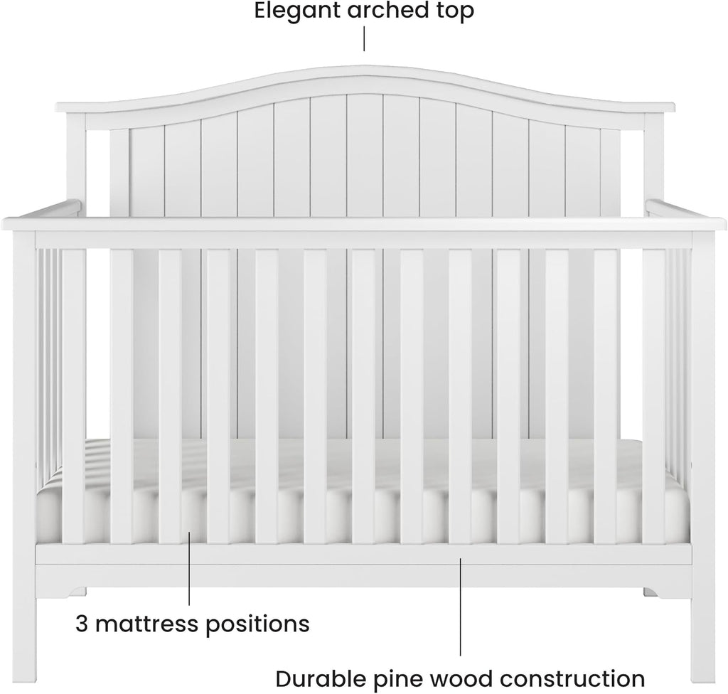Child Craft Hampton Arch Top Crib and Changing Table Nursery Set, 2-Piece, Includes 4-in-1 Convertible Crib and Changing Table, Grows with Your Baby (Matte White)