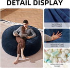 Bean Bag Chair 4Ft, Memory Foam Filled, Large Beanbag Chairs for Adults and Teens, Soft Sofa with Removable Flannel Cover, Round Couch for Living Room Bedroom College Dorm (Blue, 4FT-47×47"×24")