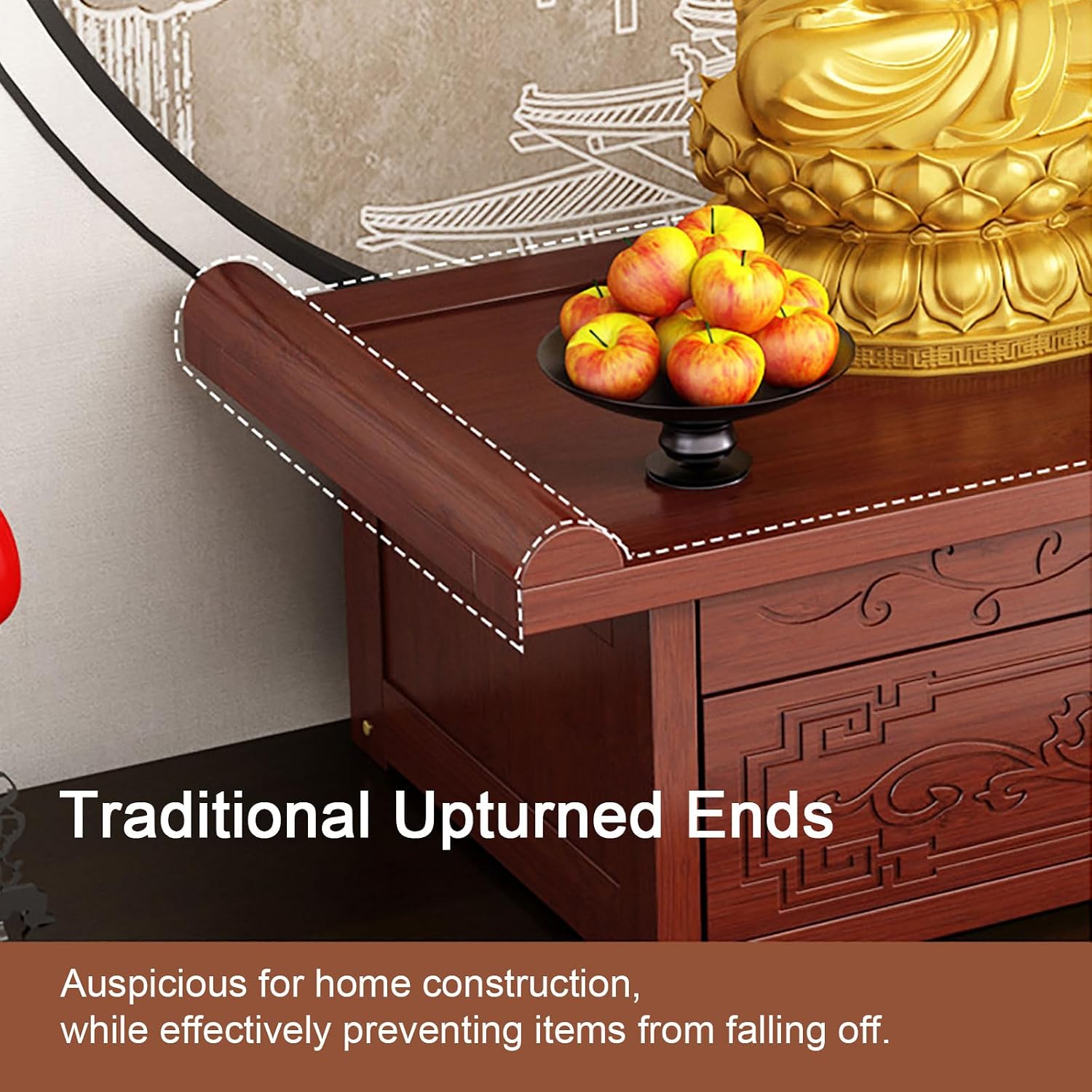 Altar Table Personal Meditation Shrine Buddhist Altar Table Retro Chinese Style Altar Shelf with Retractable Pull-Out Shelf and Drop-Down Door Storage Compartment 50cm/19.6in