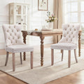 Velvet Dining Chair Set of 2 Upholstered Tufted Dining Room Chair with Nailhead Trim and Solid Wood Legs for Kitchen, Restaurant,Beige