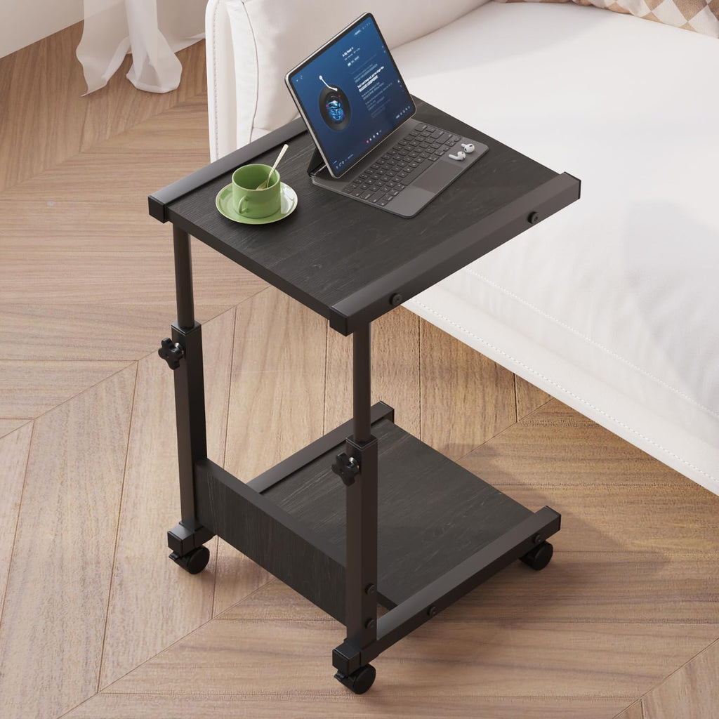 C Table End Table, 2-Tier Small Side Table for Couch, Adjustable Height Tv Trays for Living Room, Bedroom, Bedside, Black