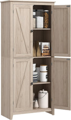 31.5" D*15.75" W*71.75" H Natural Wood Kitchen Pantry with 2 Shelves, 2 Double Doors, Farmhouse Rectangular Storage Cabinet, for Living Room, Dining Room