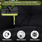 Double Wicker Egg Chair with Ottoman, Indoor Outdoor Egg Basket Lounge Chair with Thick Cushion, 650 lbs Capacity Oversized Rattan Egg Shaped Chair with Leg for Patio Balcony Garden (Black)