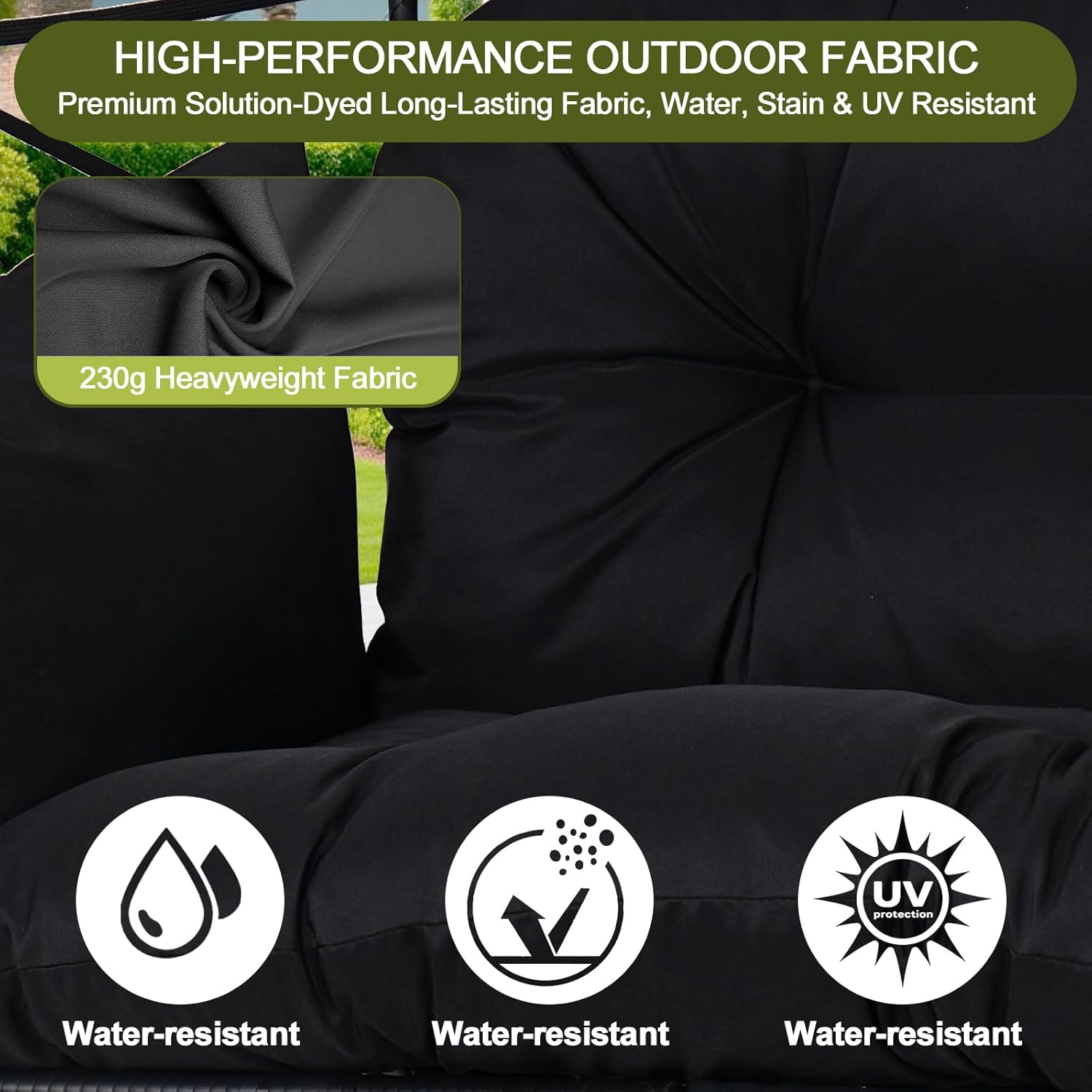 Double Wicker Egg Chair with Ottoman, Indoor Outdoor Egg Basket Lounge Chair with Thick Cushion, 650 lbs Capacity Oversized Rattan Egg Shaped Chair with Leg for Patio Balcony Garden (Black)