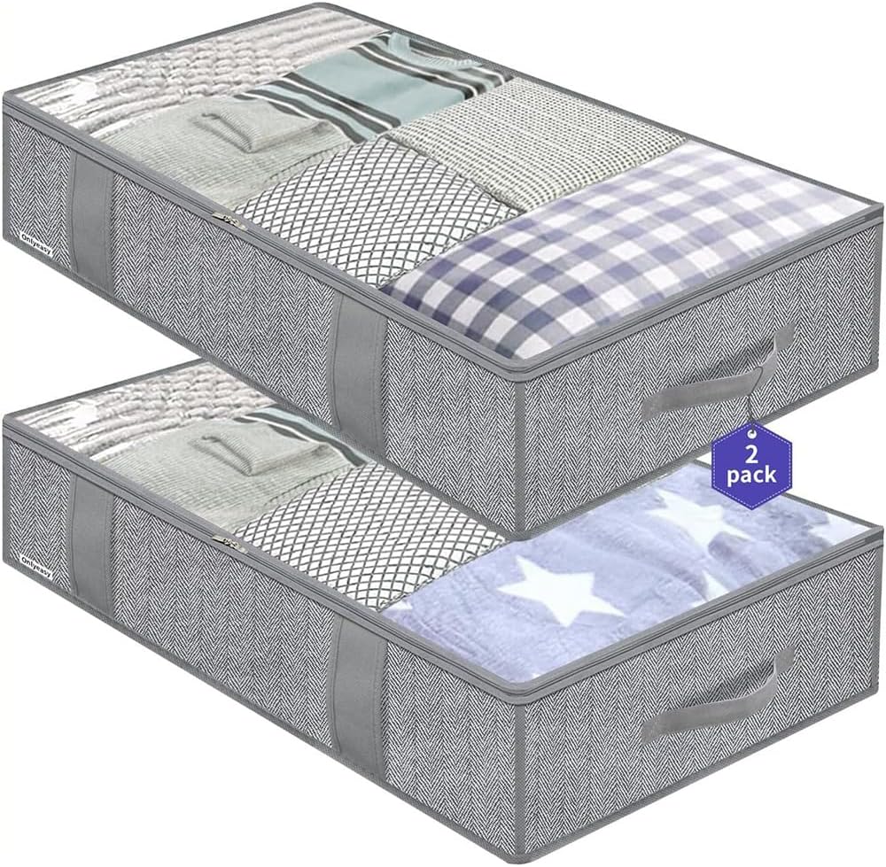 1 set of under bed storage bag, 90L under bed storage box, foldable under bed storage bag, used for blankets, towels, blankets, sweaters, pillows, gray