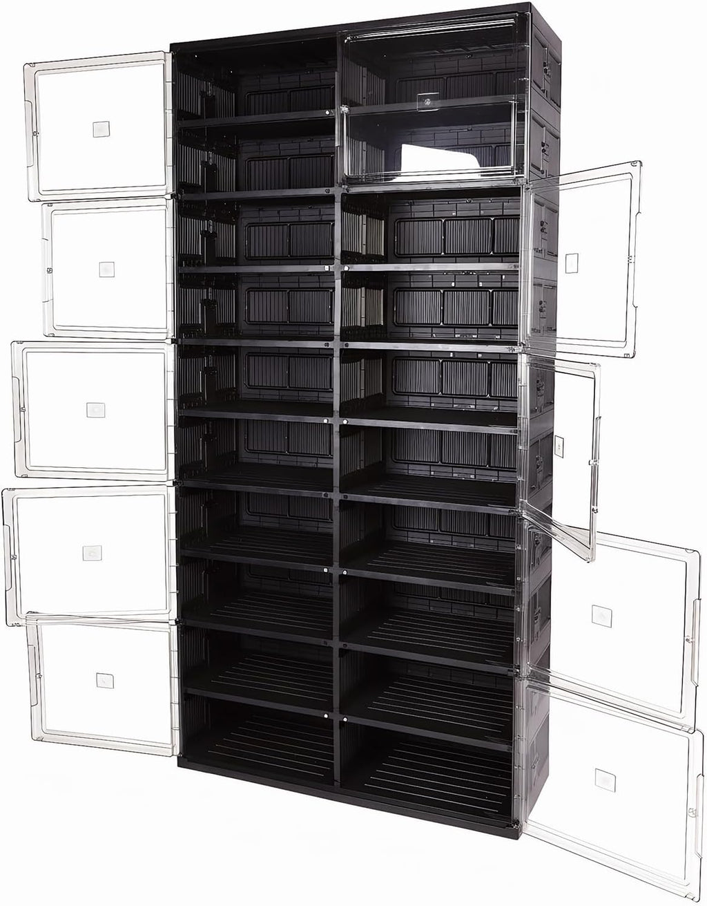 10 Tiers 40 Pairs Easy Assembly Shoe Shelves Organizer with Doors Foldable Shoes Rack Organizer for Closet Entryway Living Room