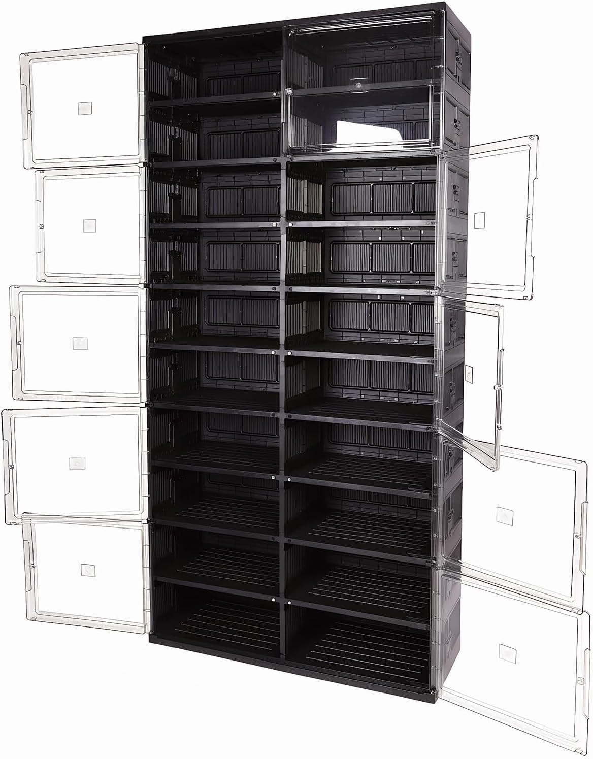 10 Tiers 40 Pairs Easy Assembly Shoe Shelves Organizer with Doors Foldable Shoes Rack Organizer for Closet Entryway Living Room