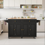 Kitchen Island Cart with Storage on Wheels, 59" Large Rolling Kitchen Island with Drop Leaf, Mobile Island for Kitchen with Towel Rack, Drawers for Dining Room, Black
