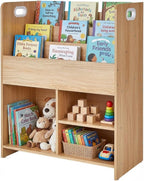 VECELO Wooden Kids Bookshelf, Toddler Bookcase Toy Storage Organizer with Open Shelves, Multi-Purpose Children Book Shelf for Books Toys, Toy Storage Cabinet for Nursery, Playroom, Bedroom, Natural