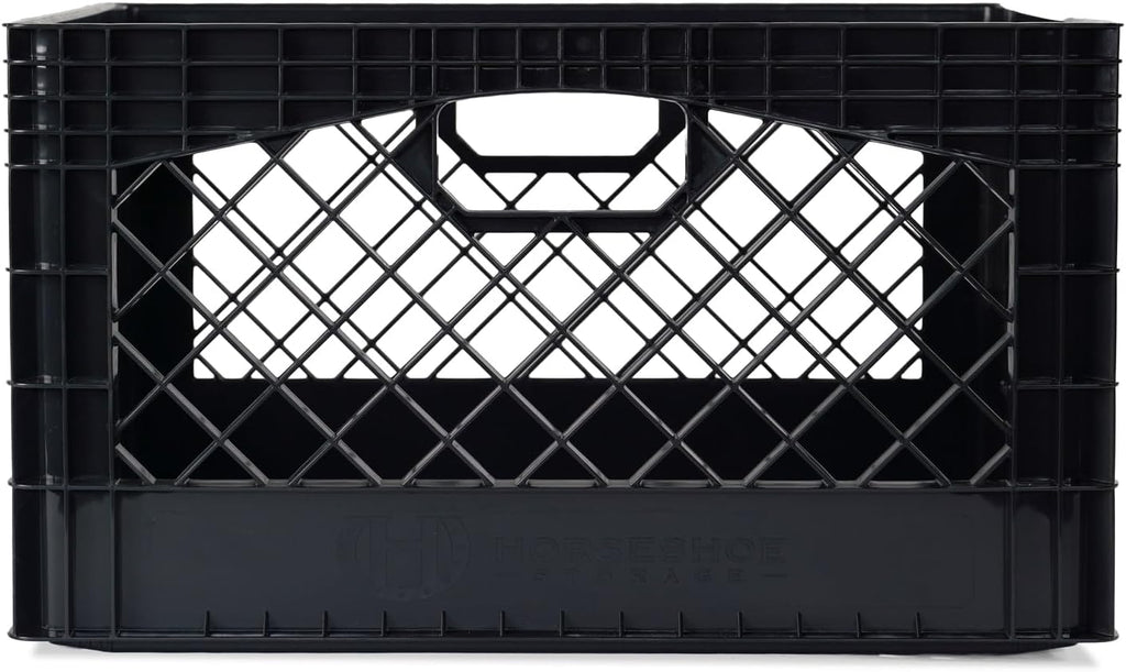 Stackable Milk Crates, 3 Pack, Kitchen Work Commercial Garage Totes, 24 Quart, Heavy Duty Plastic, Black, 19" L x 13" W 11" H