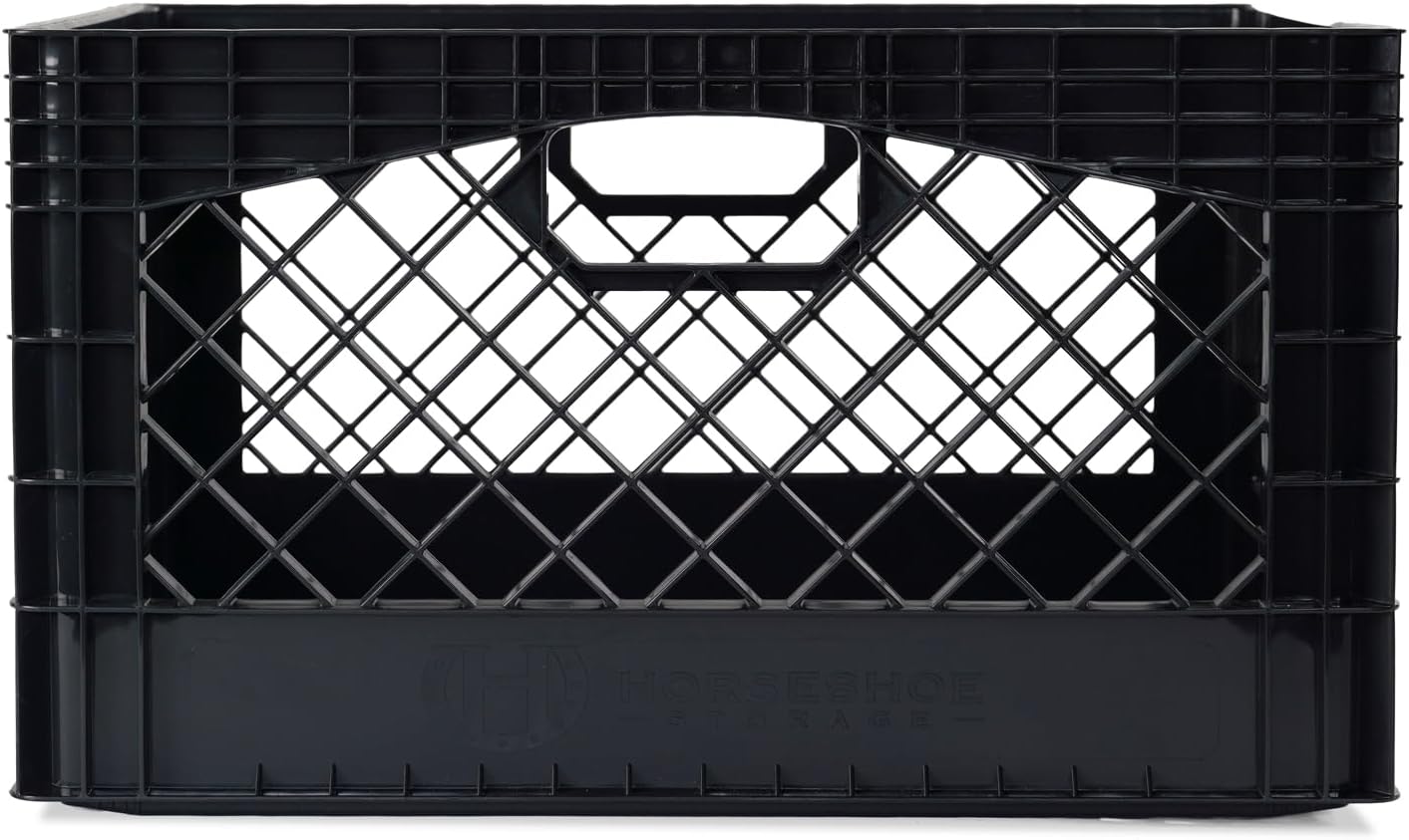 Stackable Milk Crates, 3 Pack, Kitchen Work Commercial Garage Totes, 24 Quart, Heavy Duty Plastic, Black, 19" L x 13" W 11" H