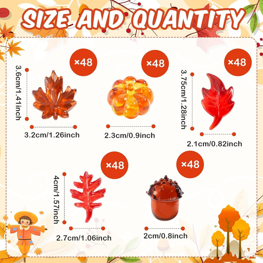 Deekin 240 Pcs Fall Vase Filler, Fall Leaves Pumpkin Marbles Gems Sensory Bin Table Scatter Vase Filler for Autumn DIY Crafts Thanksgiving Home Decorations