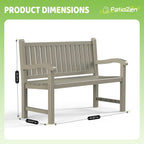 PatioZen Outdoor Bench, Waterproof & Weatherproof Garden Bench with Ergonomic Design, 2-Person Resin Bench for Porch, Deck, Patio, Outdoor, Garden & Park(Grey)
