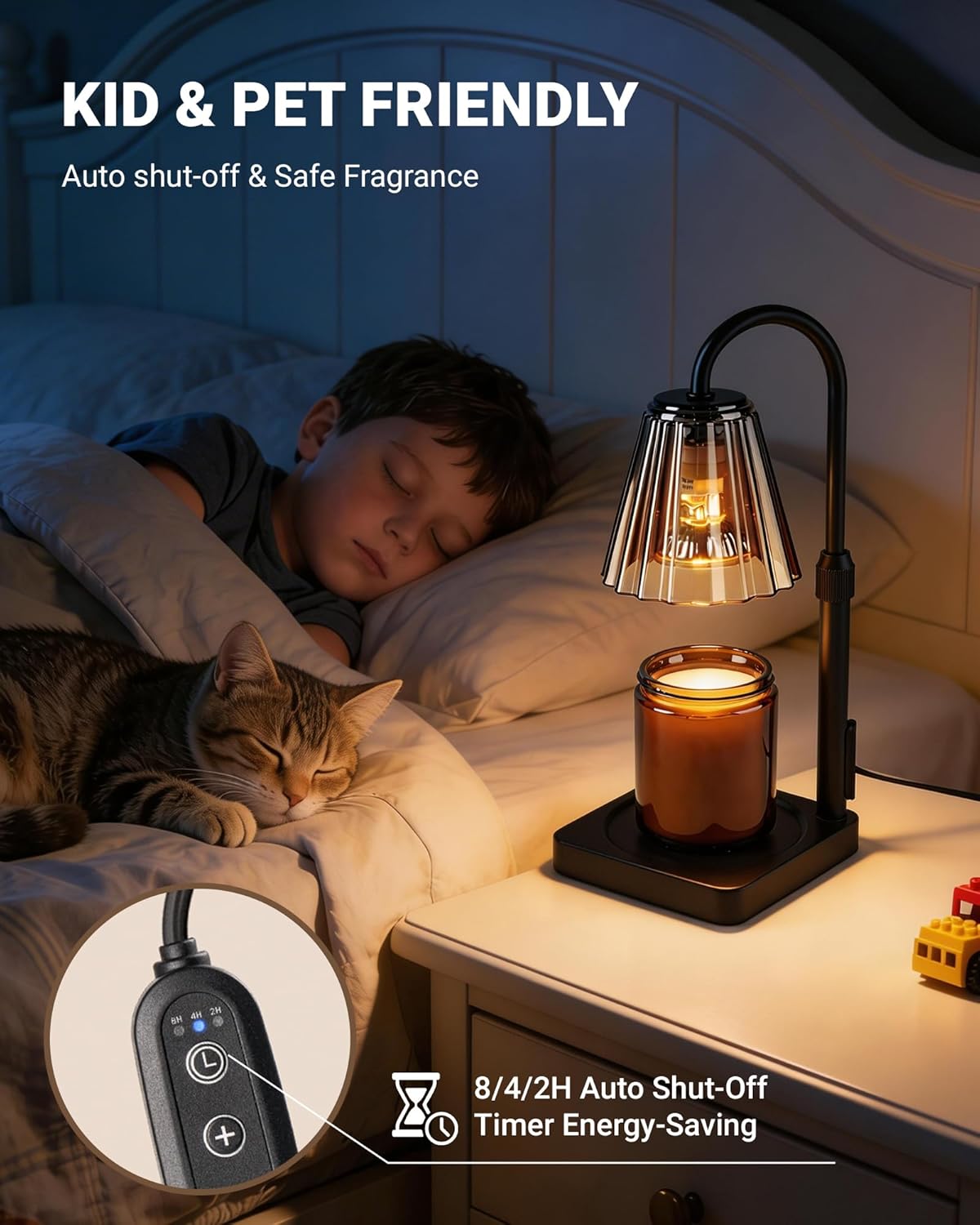 Candle Warmer Lamp with Timer, Dimmable Wax Melt Lamp for Jar Candles, Lightweight Polycarbonate (PC) Shade Lamps Adjustable Height, Modern Electric Warmer Home Decor, Gifts for Mom Fathers 2 Bulbs