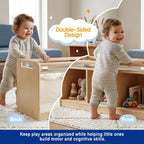 Montessori Shelf with Activity Top and Mirror, Birch Plywood Toy Storage Cabinet, Wooden Toddler Tummy Time Furniture for Home, Daycare Cubbies, Preschool, Playroom, Nursery, Kindergarten