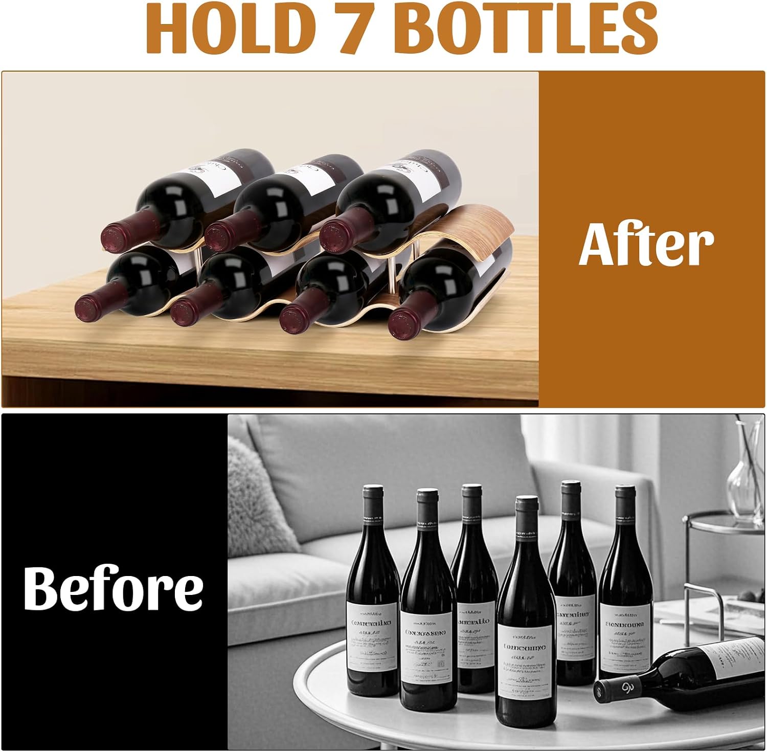 Table Wine Rack Countertop Freestanding Wine Racks & Cabinet 2 Tier 7 Bottles Wave Willow Wood Champagne Rack