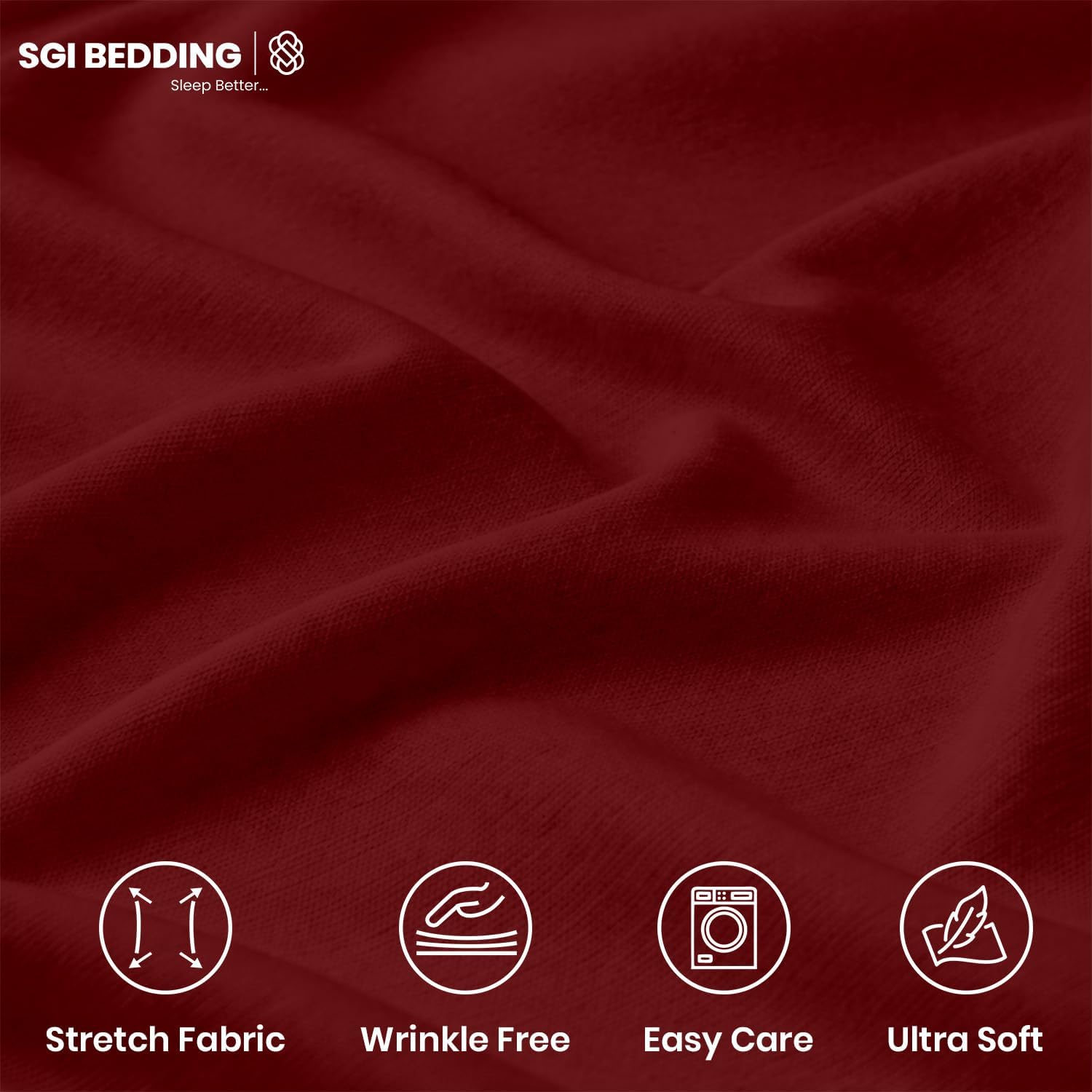 Box Spring Cover Queen Size - Jersey Knit Stretchy Wrap Around 4 Sides, Non-Slip Bed Skirt Alternative, Ultra Soft Wrinkle & Fading Resistant, Fits 4-13" Deep, Burgundy