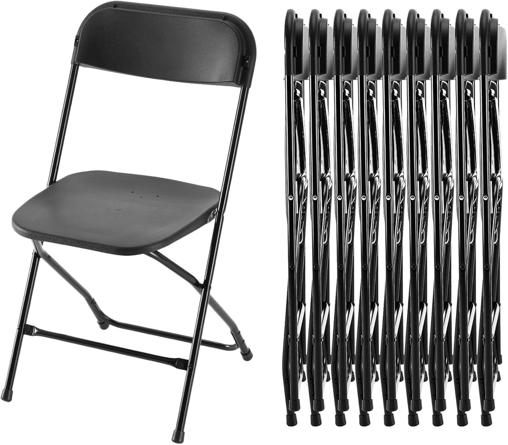 HealSmart 10-Pack Plastic Folding Chair, Portable Chair with Metal Frame, 330lb Capacity, Foldable and Stackable Chairs for Wedding, Party, Picnic, Office, Indoor/Outdoor Dining, Black