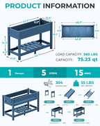 SERWALL Raised Garden Bed with Legs, 43"×17"×30" Large HDPE Elevated Planter Box for Vegetables Flower Herb Patio, All Weather Use- Blue