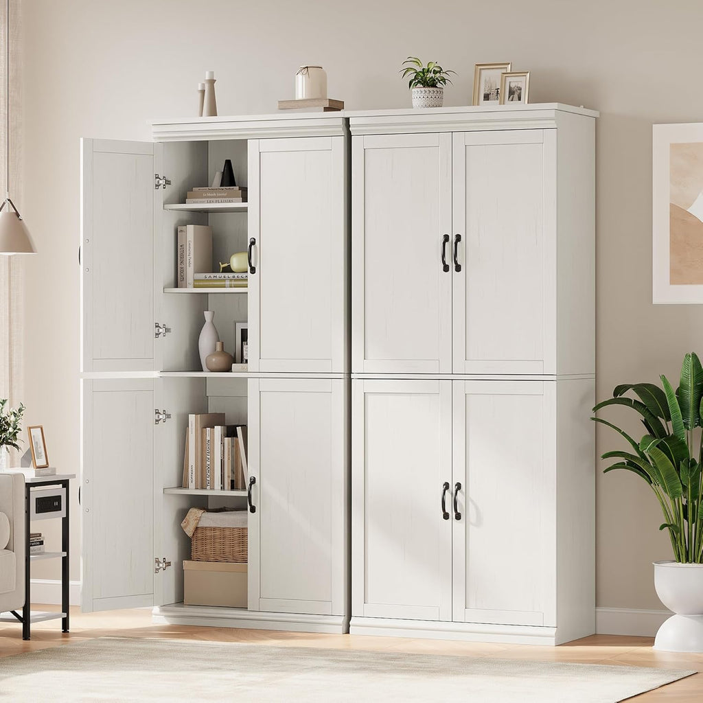 IDEALHOUSE Pantry Cabinet,70" Tall Kitchen Pantry Cabinet with Doors and Adjustable Shelves, Freestanding Cupboard, Tall Storage Cabinet for Bathroom, Dining Room, Living Room (Antique White)