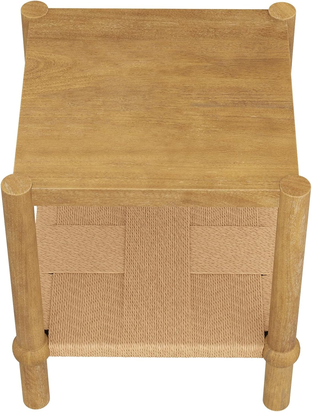 Nathan James River Modern Coastal Side Table with Solid Wood Legs and Seagrass Storage Shelf, Light Brown Set of 2