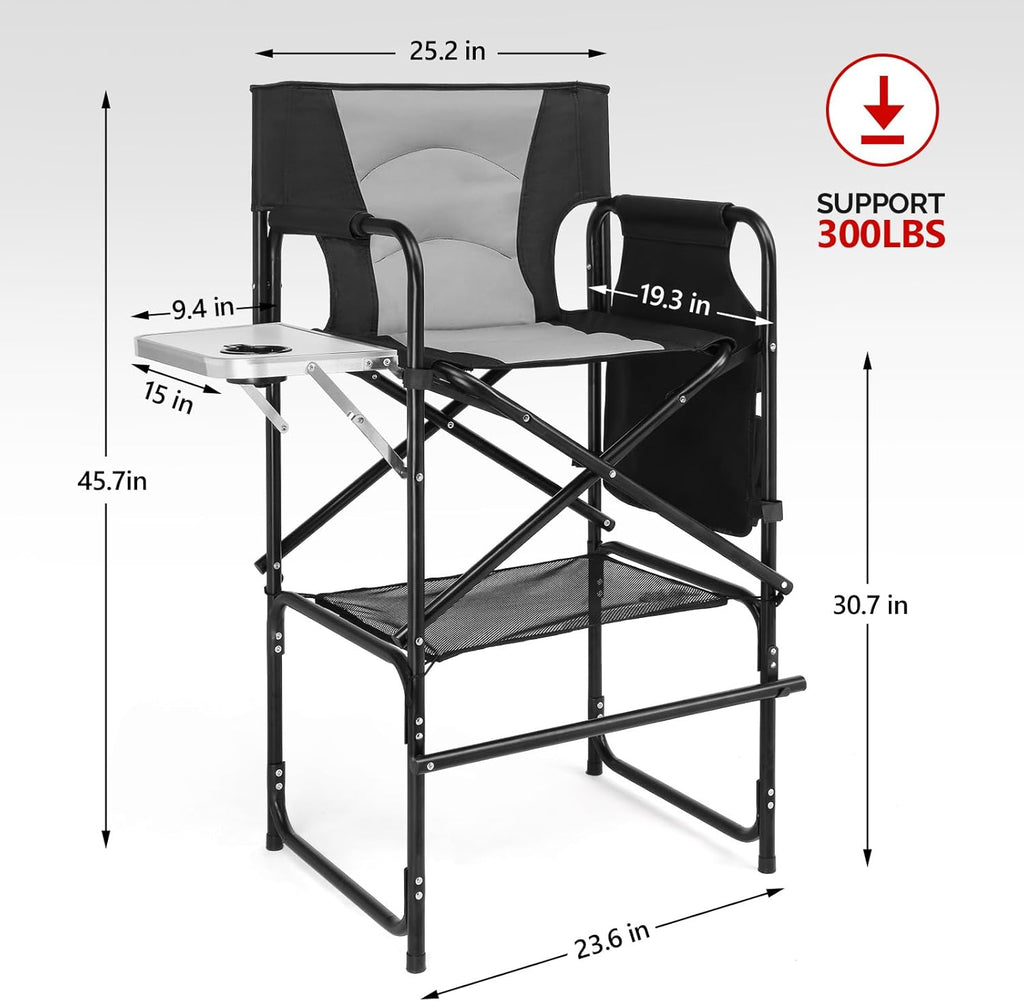 mefeir Extra Tall-30.7'' Professional Makeup Artist Director Chair Bar Height, Portable Folding Design with Side Table & Storage Bag, Heavy-Duty Steel Frame (300 lbs Capacity), 45.7'' Tall