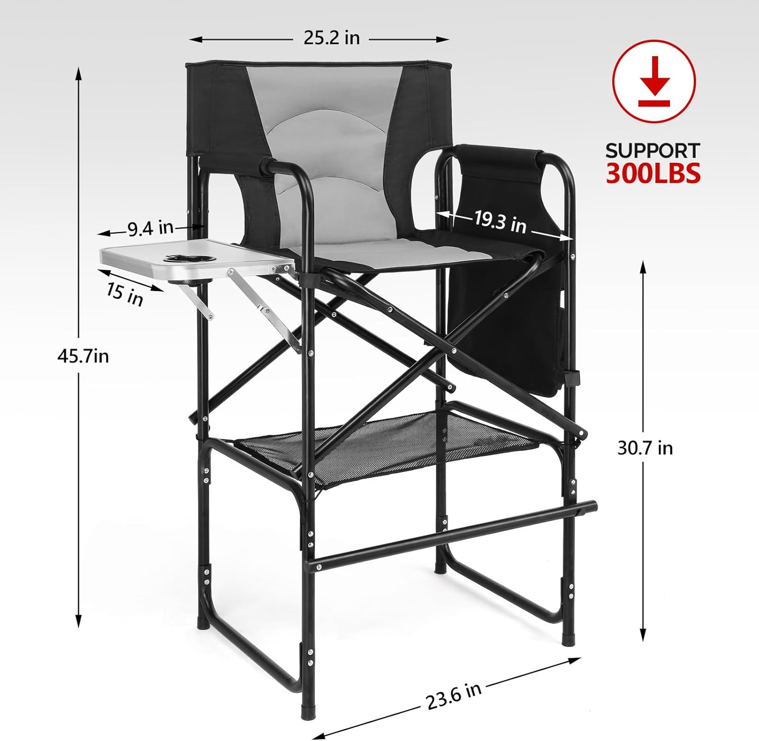 mefeir Extra Tall-30.7'' Professional Makeup Artist Director Chair Bar Height, Portable Folding Design with Side Table & Storage Bag, Heavy-Duty Steel Frame (300 lbs Capacity), 45.7'' Tall