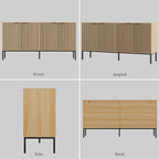 Sideboard Buffet Cabinet with 4 Doors, 63" Kitchen Accent Storage Cabinet with Adjustable Shelves, Square Tubular Steel Legs,Wood Sideboard Credenza for Kitchen Coffee Bar, Natural Wood