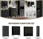 YAUWOH Small Metal Cabinet,Bathroom Storage Cabinet with 2 Adjustable Shelves and 2 Doors,Freestanding Sideboard for Small Spaces, Living Room, Home Office, Dining Room(1PC,Black)