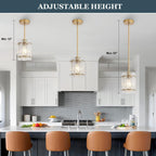 Gold Glass Pendant Lights Kitchen Island, Water Ripple Round Pendant Lights Adjustable Modern Hanging Pendant Light Fixtures for Kitchen Island Dining Room Above Sink Foyer Entryway 1 Pack