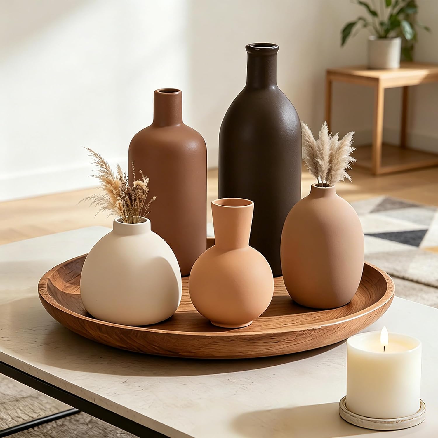 Small Ceramic Flower Vase Set, 5 Pack Modern Decorative Vases, Farmhouse Style Ornaments for Living Room, Kitchen, Bedroom, Party, Wedding