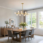 Mid Century Modern Glass Globe Sputnik Chandelier with Clear Bubble, 16-Light Large Linear Chandeliers for Dining Room Kitchen Island Living Room, Gold Dining Light Fixture Over Table