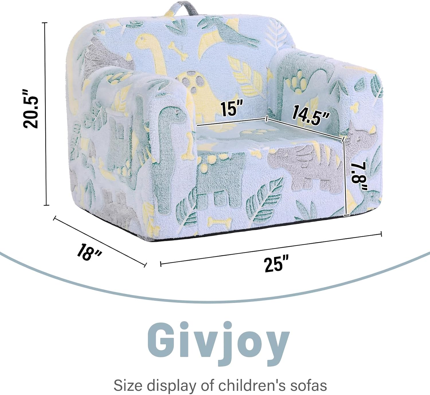 Toddler Chair Plush Kids Couch, Comfy Glow in The Dark Dinosaur Chair with Removable and Washable Cover Carrying Handle Kids Sofa, Convertible Toddler Couch for Playroom Girls and Boys Green