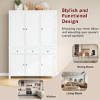 74.8" H Farmhouse Kitchen Pantry Cabinet with Pull-Out Trays, 53" L x 20" W Large Cupboard Storage Cabinet with 3 Drawers and Adjustable Shelves for Dining Room, Kitchen, White