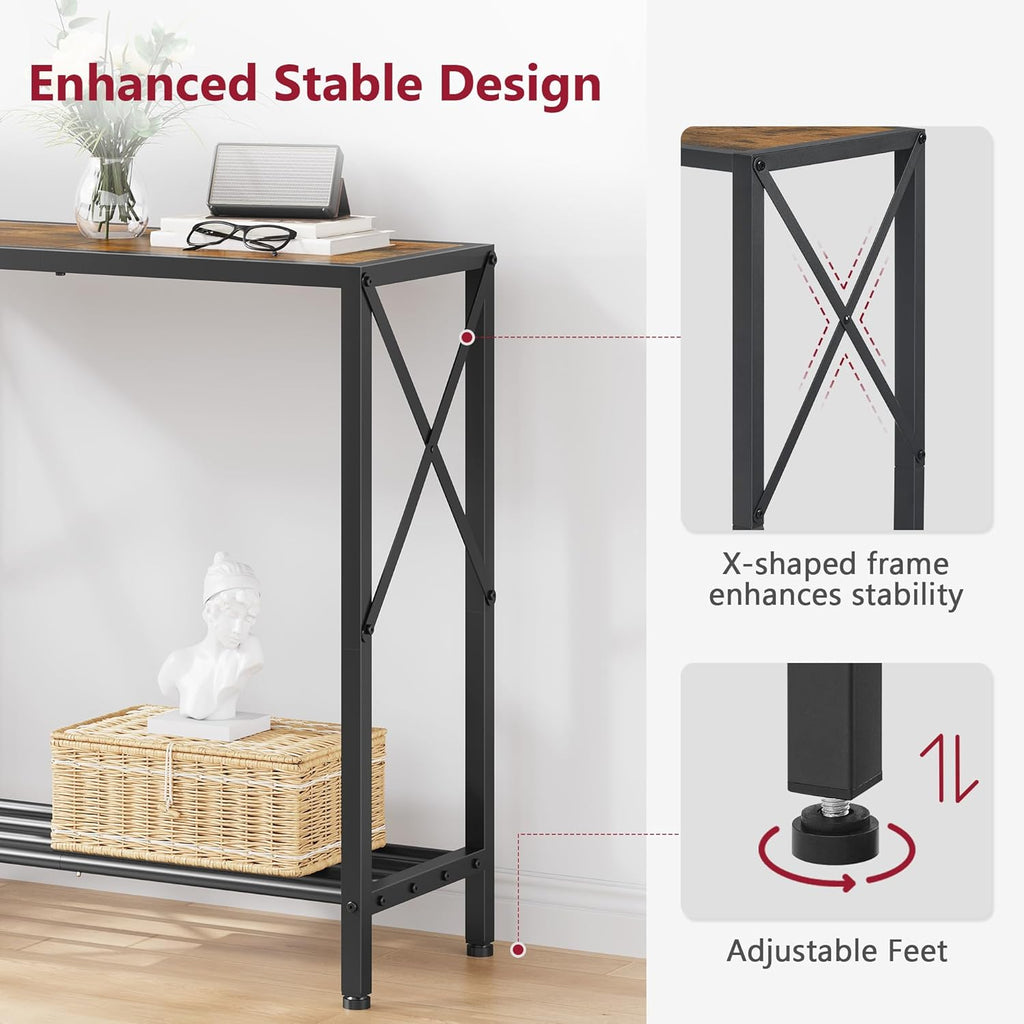Tajsoon Console Table 28.3''L, 2 Tier Narrow Entryway Table with Open Shelves, Small Sofa Table for Living Room, Entrace, Hallway, Foyer, Corridor, Office, Rustic Brown