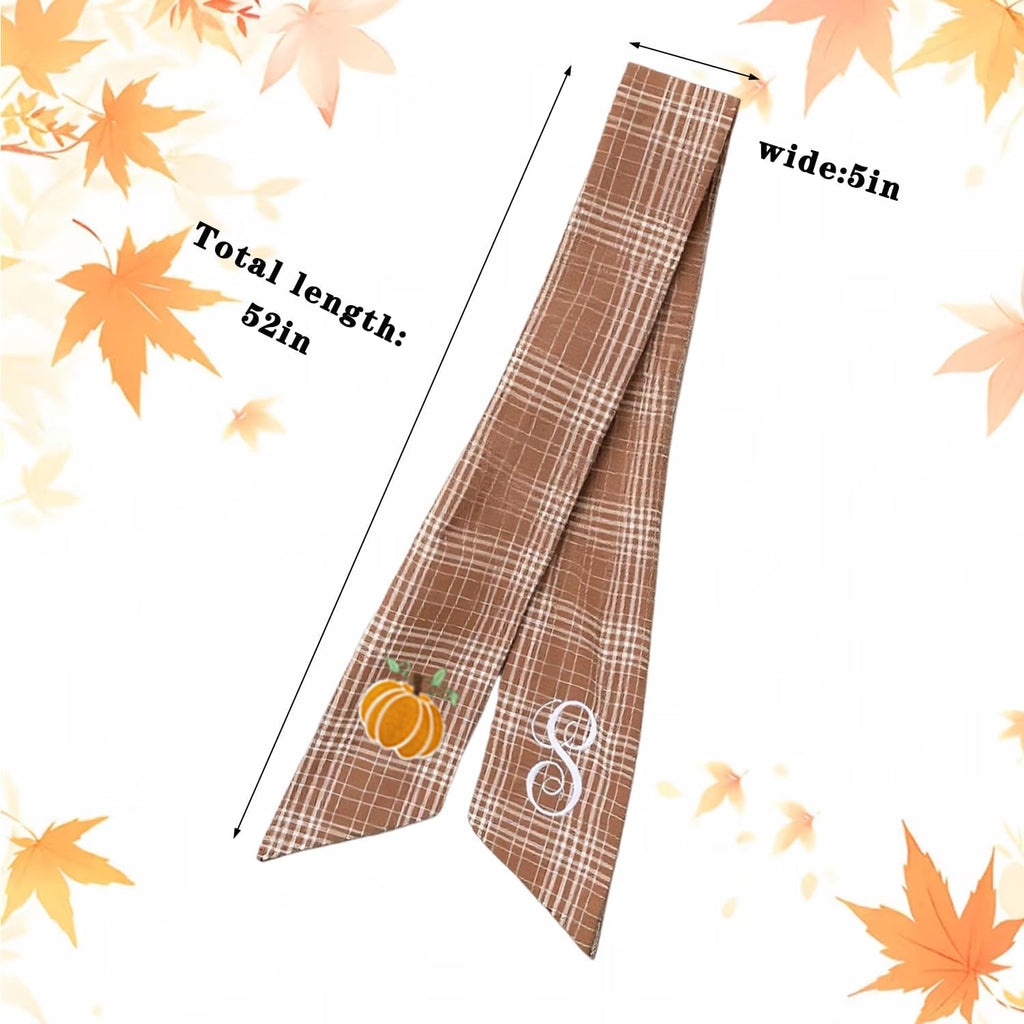 Autumn Door Wreath Sash Embroidered with White Letters and Pumpkins On A Plaid Wreath Sash Ideal for Housewarming Gifts, Autumn Thanksgiving, Halloween, and Christmas Porch Decorations -M