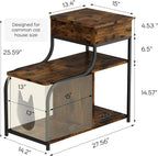 End Table with Charging Station, 3-Tier Sofa Side Table Sliding Top for Living Room, Bedside Table with Storage, Modern Curved Frame Accent Sofa Nightstand for Small Spaces Apartment, Black & Brown
