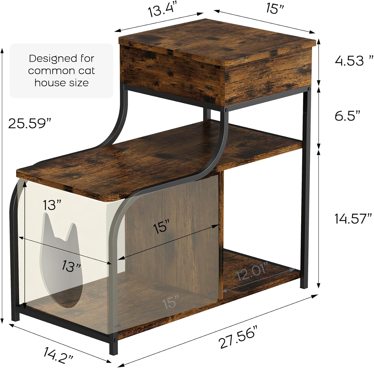 End Table with Charging Station, 3-Tier Sofa Side Table Sliding Top for Living Room, Bedside Table with Storage, Modern Curved Frame Accent Sofa Nightstand for Small Spaces Apartment, Black & Brown