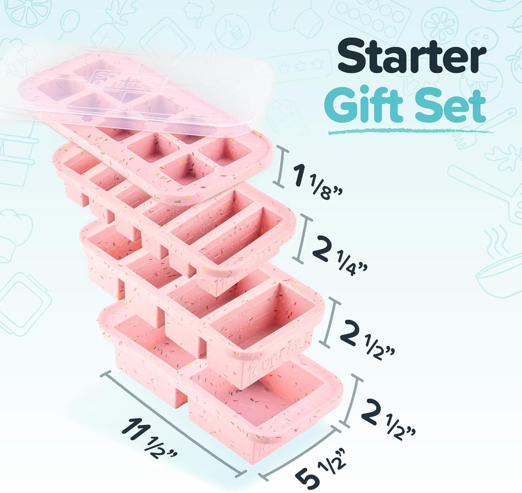 Souper Cubes Silicone Freezer Molds Gift Set, Cotton Candy | 2 Tbsp, 1/2 Cup, 1 Cup and 2 Cup Silicone Molds for Food Set, Perfect for Freezing Soup, Grains, Proteins, Herbs and More