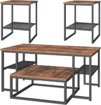 Coffee Table Set of 4, Nesting Coffee Table and 2 Side Tables | Industrial Square Coffee Table with Storage, Metal Frame, for Small Spaces, Apartment, Living Room, Rustic Brown and Black