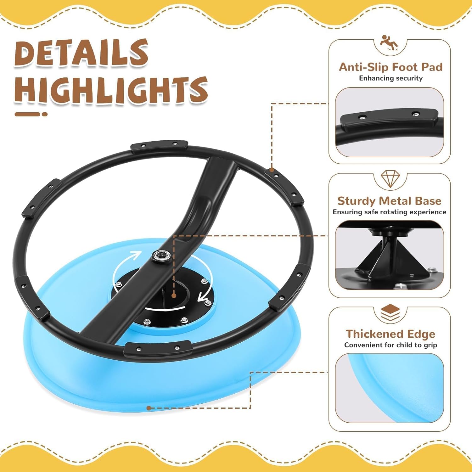 Zhenx Spinning Chair for Autistic Kids (Ages 3-18) - 220lbs Capacity Sensory Swivel Seat - Sensory Toy for Teens with ADHD/Autism - Sit & Spin Calming Gift to Improve Focus & Body Balance (Blue)