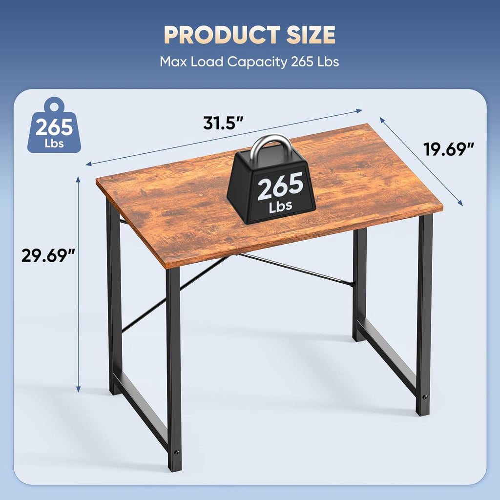 DUMOS 31 Inch Small Computer Desk for Home Office, Modern Study Writing Gaming Work Table Simple Style for Bedroom with X-Shaped ReInchforcement, Rustic Brown