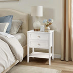 Wood Nightstand with 2 Drawers and Shelf, White End Table for Bedroom Living Room, Solid Wood & MDF Bedside Table