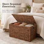Storage Trunk w/Lid & Handles,Hand-Woven Water Hyacinth Storage Trunk,Wicker Storage Chest, Storage Bench, Wedding Trunk, for Living Room, Bedroom (Brown)