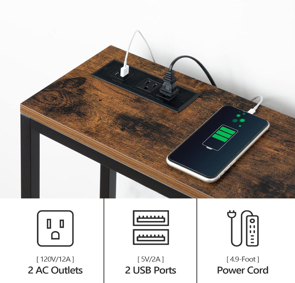 MAHANCRIS 70.9'' Console Table with Power Outlet, Narrow Sofa Table with Charging Station, Skinny Behind Couch Table for Entryway, Hallway, Foyer, Living Room, Rustic Brown CTHR18E01Z1