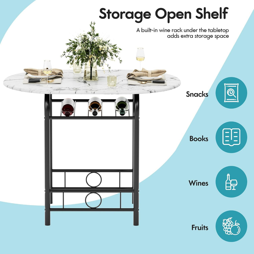 Flamaker Dining Table for 2, 3 Piece Round Table & Chair Set, Small Kitchen Table for Breakfast Nook, Wood Grain Tabletop & Built-in Storage Rack, Space Saving for Kitchen, Dining Room (White & Black)