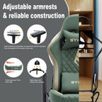 Symino Gaming Chair with Foot Rest, 2D Armrests PU Leather High Back Ergonomic Office Chair, 150° Recline Computer Desk Chair, Diamond Stitching, Green