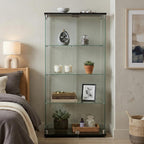 BEAUTYPEAK Tempered Glass Display Cabinet, 4-Tier Curio Cabinet with Glass Doors and Lock, Glass Display Case for Collectibles, for Living Room, Double Door, Black